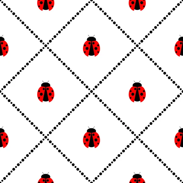 Seamless vector pattern with insects, symmetrical geometric background with bright little ladybugs