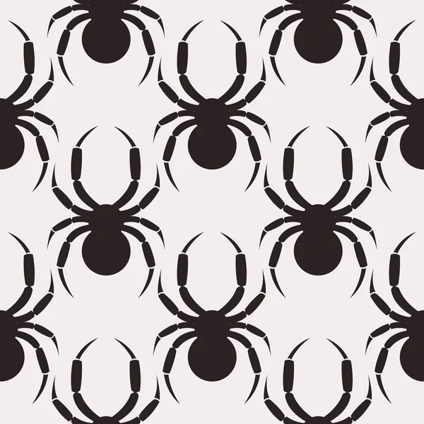 Folytonos vector minta rovarok, szimmetrikus, fekete-fehér hátterű közeli pókok — Stock Vector