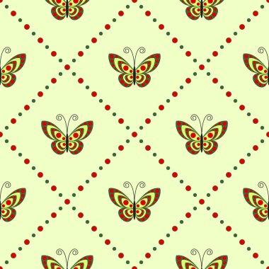 Sorunsuz vektör desenle böcekler, kelebekler, ışık zemin üzerinde ile simetrik geometrik arka plan