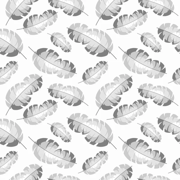 Seamless vector pattern, grey chaotic background with feathers, over white backdrop — 스톡 벡터