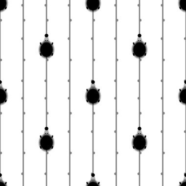 Seamless vector pattern with animals, black and white background with hedgehogs, over white backdrop vector