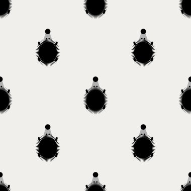 Seamless vector pattern with animals, black and white background with hedgehogs, over white backdrop