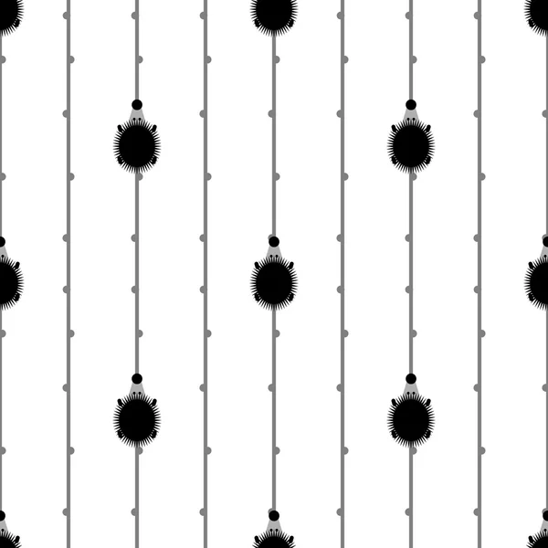 Seamless vector pattern with animals, black and white background with hedgehogs, over white backdrop