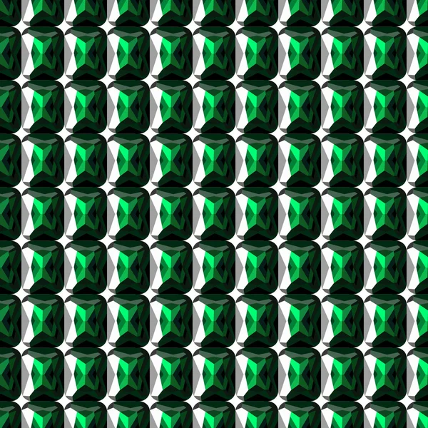 Seamless vector pattern. Abstract symmetrical background with closeup green gems — ストックベクタ