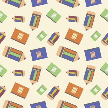 Sorunsuz vektör desen, renkli kalemler ve bloknot kaotik arka plan