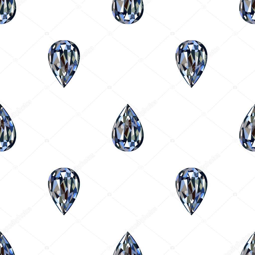 Seamless vector pattern, symmetrical background with bright gemstones in the shape of drops