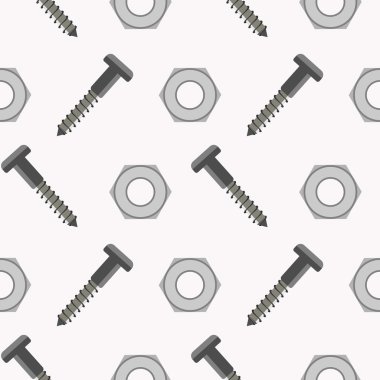 Seamless vector pattern with tools. Symmetrical background with screws and nuts