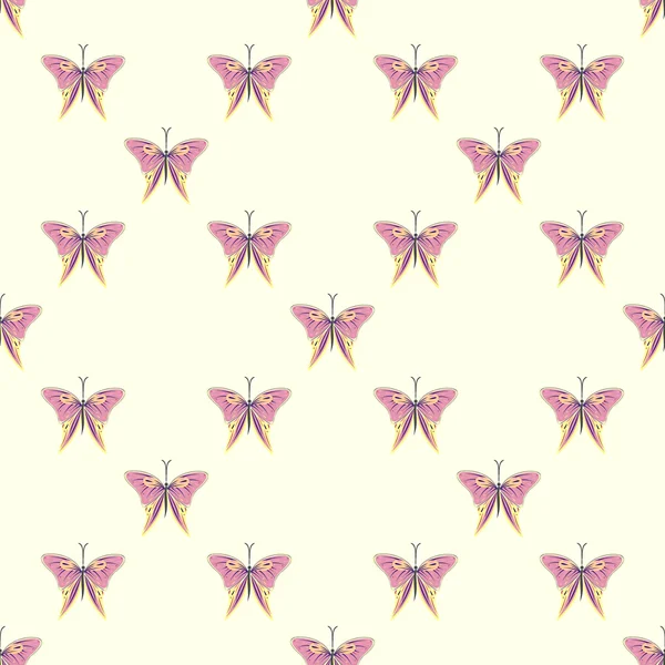 Seamless vector pattern with insects, symmetrical background with colorful butterflies over light backdrop — Stock vektor
