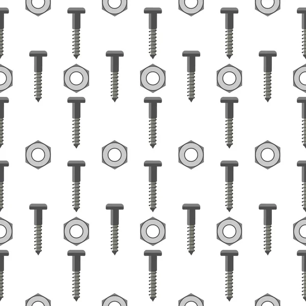 Seamless vector pattern with tools. Symmetrical background with nails and nuts on the white backdrop. — Stockvector
