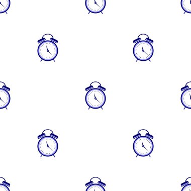 Seamless vector pattern. Symmetrical background with blue alarm clocks on the white background.