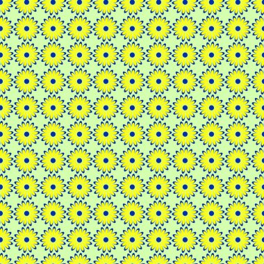 Seamless floral vector pattern, symmetrical background with yellow flowers, on the light backdrop