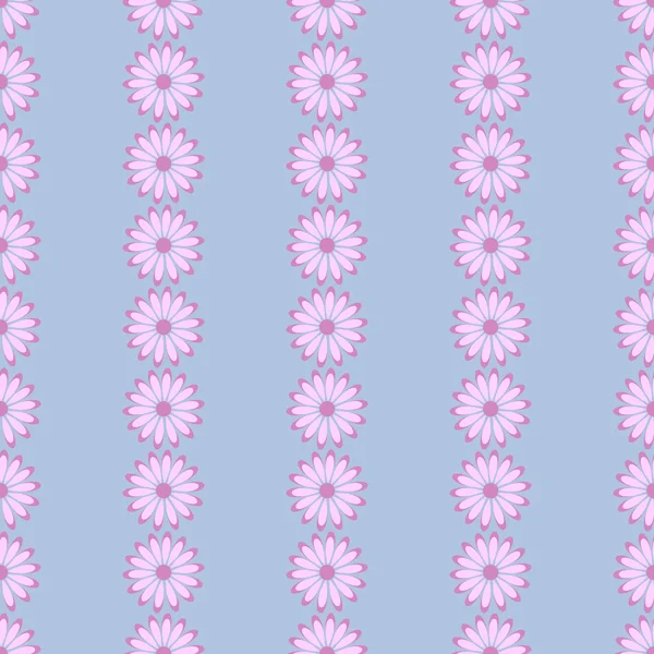 无缝花载体模式，有粉红色的花朵，在蓝色背景上的对称背景 — 图库矢量图片