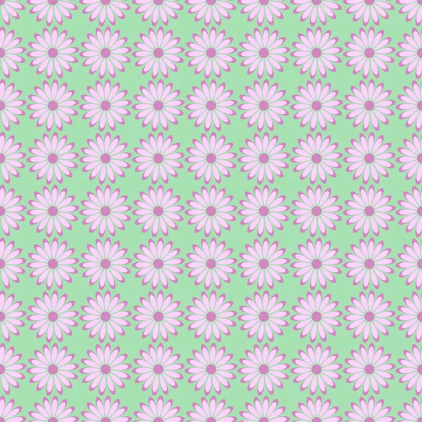 Seamless floral vector pattern, symmetrical background with pink flowers, on the light green backdrop — 图库矢量图片