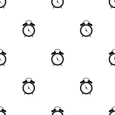 Seamless vector pattern. Symmetrical background with black alarm clocks on the white background.