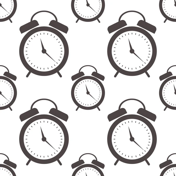 Seamless vector pattern. Symmetrical background with closeup black alarm clocks on the white background. — Stock vektor