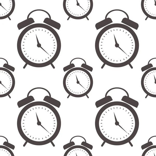 Seamless vector pattern. Symmetrical background with closeup black alarm clocks on the white background. — Stockový vektor