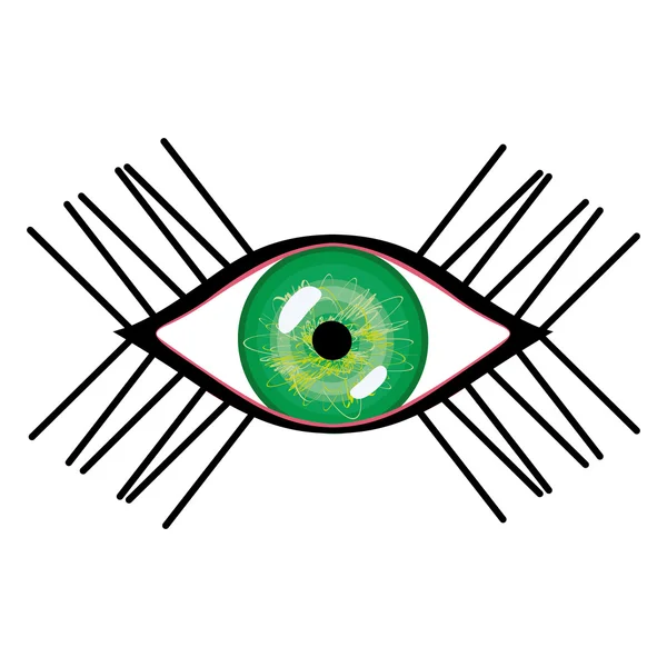Ilustración vectorial del ojo humano con pestañas. Ojo verde femenino estilizado con reflejos — Archivo Imágenes Vectoriales