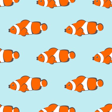 Mavi arka plan üzerinde Turuncu balıklar ile sorunsuz vektör desen