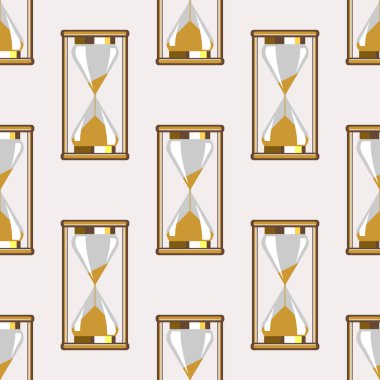 Seamless vector pattern. Symmetrical background with closeup gold sandglasses on the grey backdrop