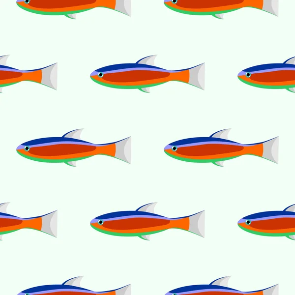Бесшовный векторный симметричный узор с красочными крупным планом рыб на светлом фоне — стоковый вектор