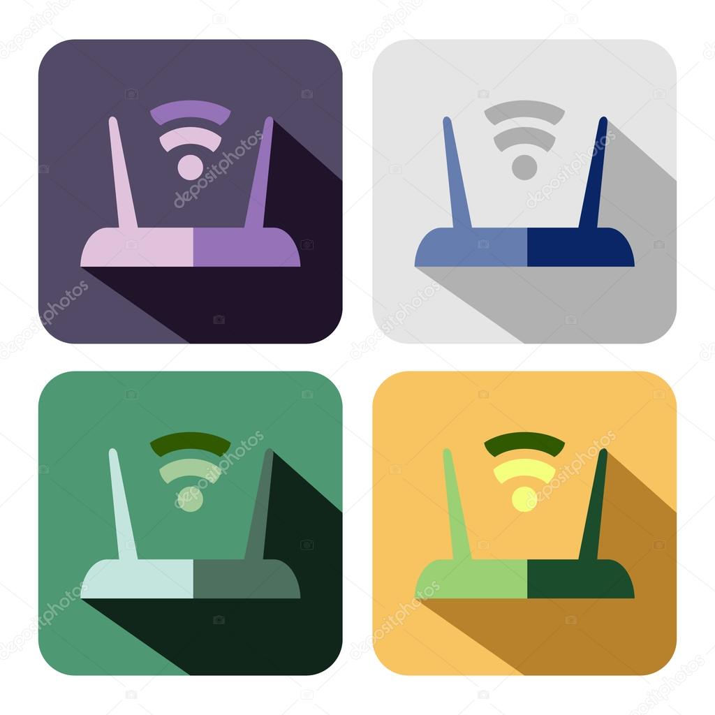 Vector icon. Set of colorful icons of router, isolated on the white background