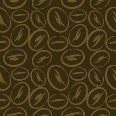 Seamless vector pattern, dark brown background with closeup coffee beans