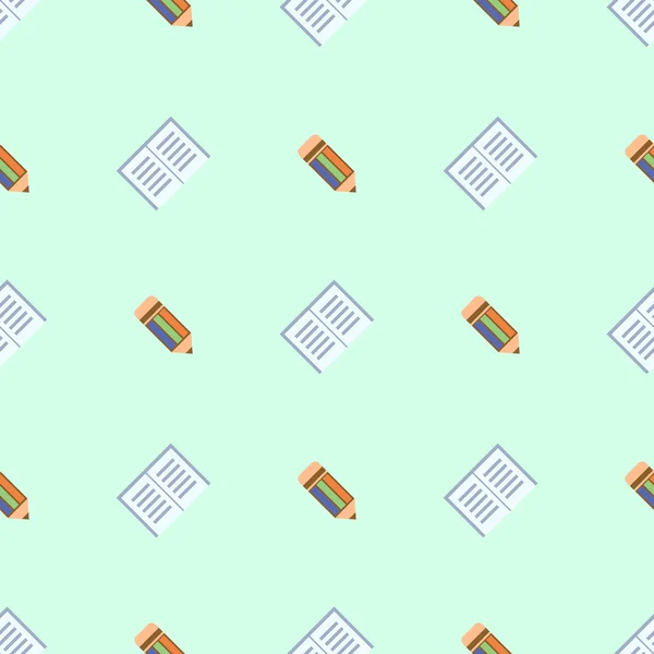 Seamless vector pattern, symmetrical background with colorful  pencils and notepads, on the kight backdrop — Stock vektor