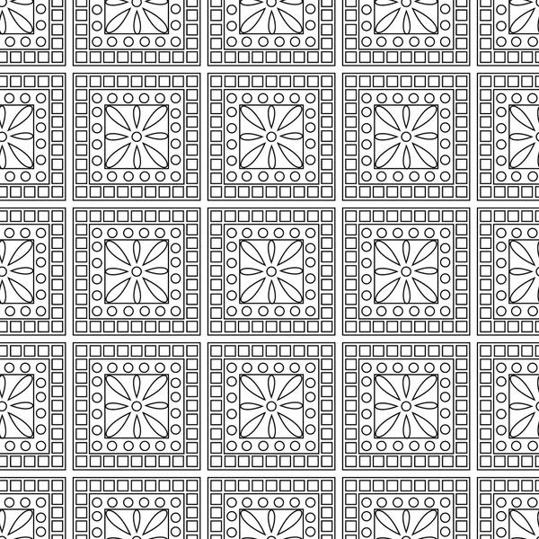 Seamless vector pattern. Symmetrical geometric black and white background with squares. Decorative ornament. — Stock Vector