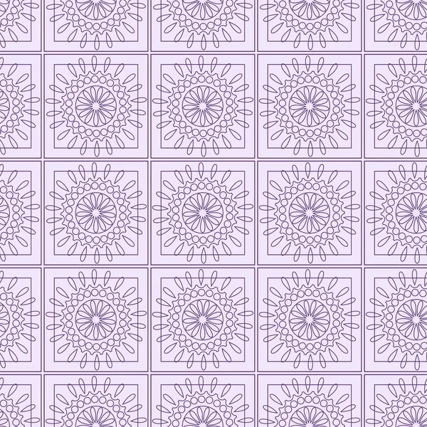 Patrón de vector sin fisuras. Fondo geométrico simétrico con cuadrados y círculos violetas en el fondo blanco. Adorno decorativo — Vector de stock