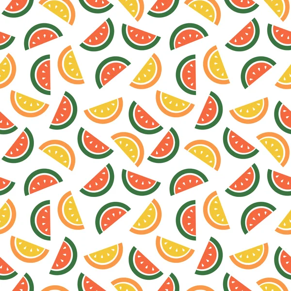 Seamless vector pattern, fruits bright chaotic background with watermelons and melons, on the white backdrop — 스톡 벡터