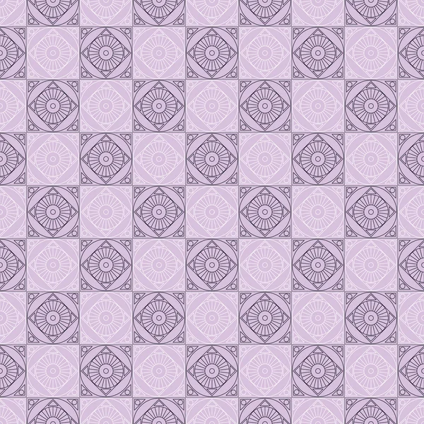 Modèle vectoriel sans couture. Fond géométrique symétrique avec carrés sur fond violet. Ornement décoratif répétitif — Image vectorielle