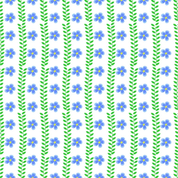 Цветочный векторный рисунок. Симметричный фон с голубыми цветами и листьями на белом фоне — стоковый вектор