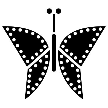 Beyaz arka plan üzerinde izole kelebek, böcek, siyah ve beyaz simge vektör çizim