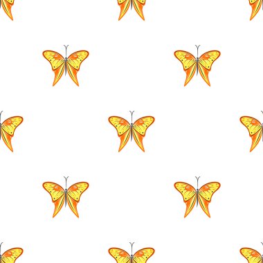 Böcekler ile sorunsuz vektör desen beyaz zemin üzerinde turuncu kelebekler ile simetrik arka plan
