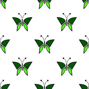 Seamless vector pattern with insects, symmetrical background with green butterflies. Decorative repeating ornament