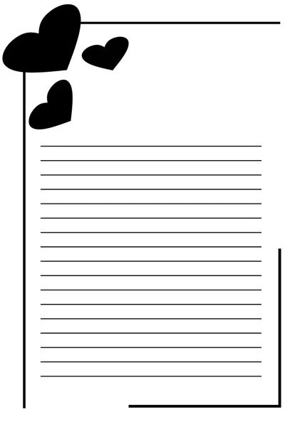 Vektor leer für Brief oder Grußkarte. weiße Papierform mit schwarzen Herzen, Linien und Rand. a4 Format Größe — Stockvektor