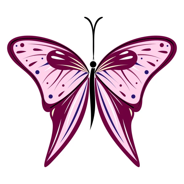 Ilustración vectorial de insectos, violetas y mariposas rosadas, aisladas sobre fondo blanco — Vector de stock