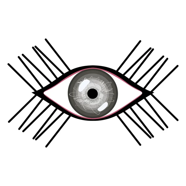 Vector illustration of human eye with eyelashes. Stylized female grey eye with glares — Διανυσματικό Αρχείο