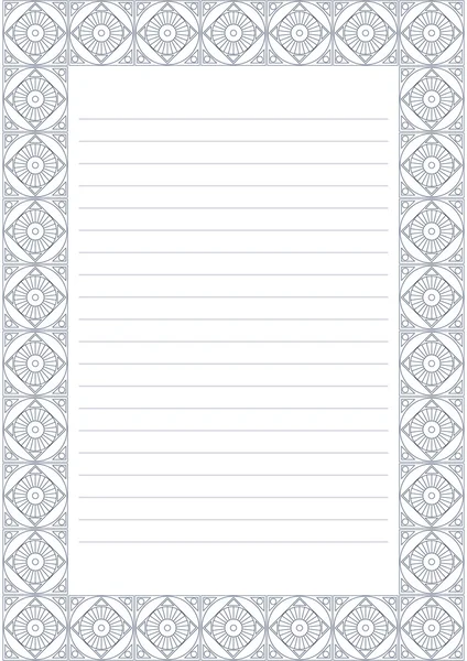 Vector en blanco para carta, tarjeta o carta. Forma de papel blanco con borde ornamental decorativo azul pastel. Tamaño del formato A4 — Vector de stock