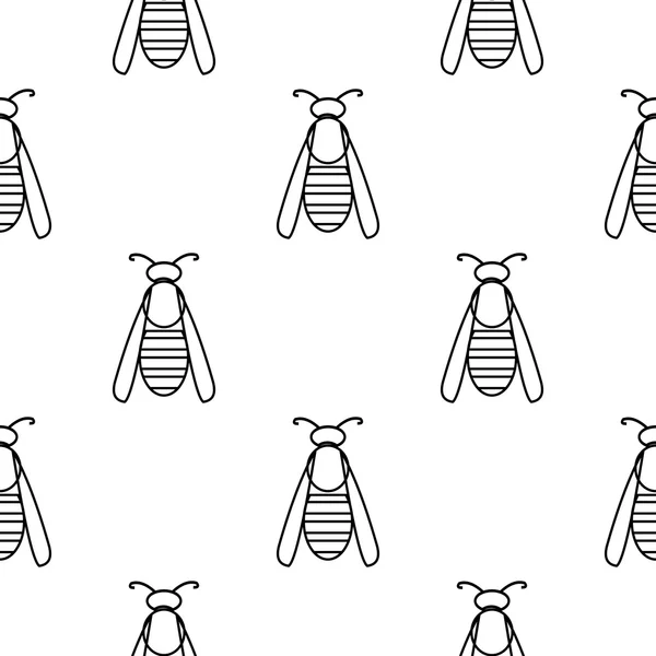 Patrón vectorial inconsútil con insectos, fondo blanco y negro simétrico con avispas — Archivo Imágenes Vectoriales