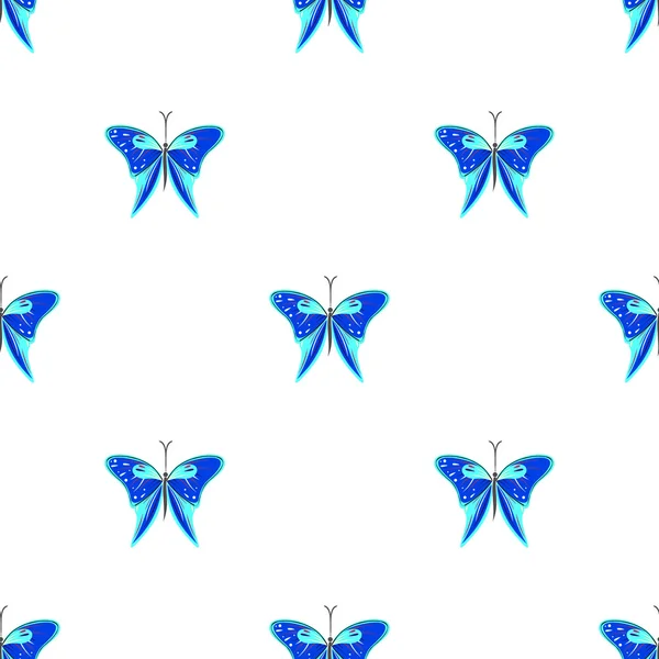 Nahtloses Vektormuster mit Insekten, symmetrischer Hintergrund mit blauen Schmetterlingen auf weißem Hintergrund. — Stockvektor