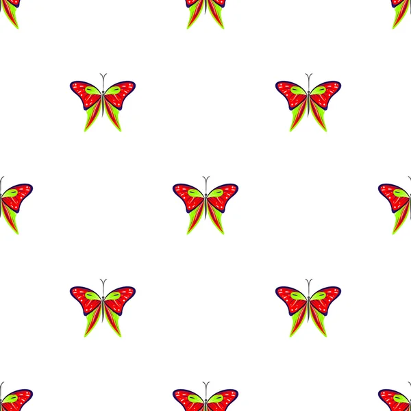 Patrón vectorial sin costuras con insectos, fondo simétrico con mariposas rojas en el fondo blanco — Vector de stock
