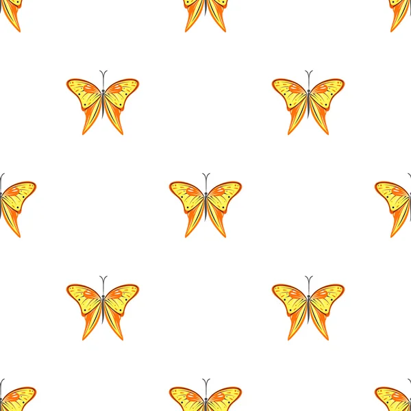 Padrão vetorial sem costura com insetos, fundo simétrico com borboletas laranja no fundo branco —  Vetores de Stock