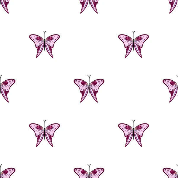 Patrón vectorial inconsútil con insectos, fondo simétrico con mariposas violetas en el fondo blanco — Archivo Imágenes Vectoriales