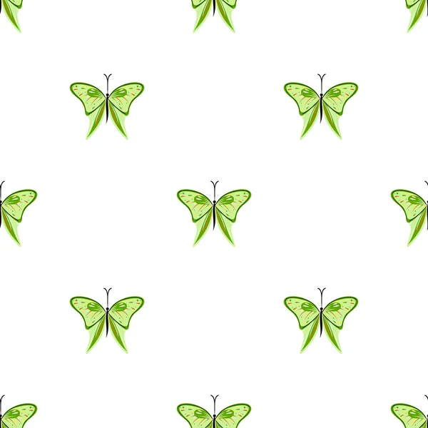Nahtloses Vektormuster mit Insekten, symmetrischer Hintergrund mit grünen Schmetterlingen auf weißem Hintergrund — Stockvektor