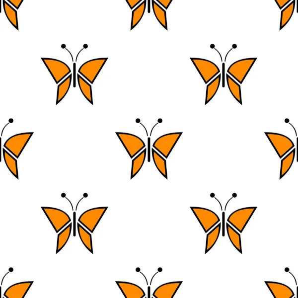 Modèle vectoriel sans couture avec insectes, fond symétrique avec papillons rouges. Ornement décoratif répétitif — Image vectorielle
