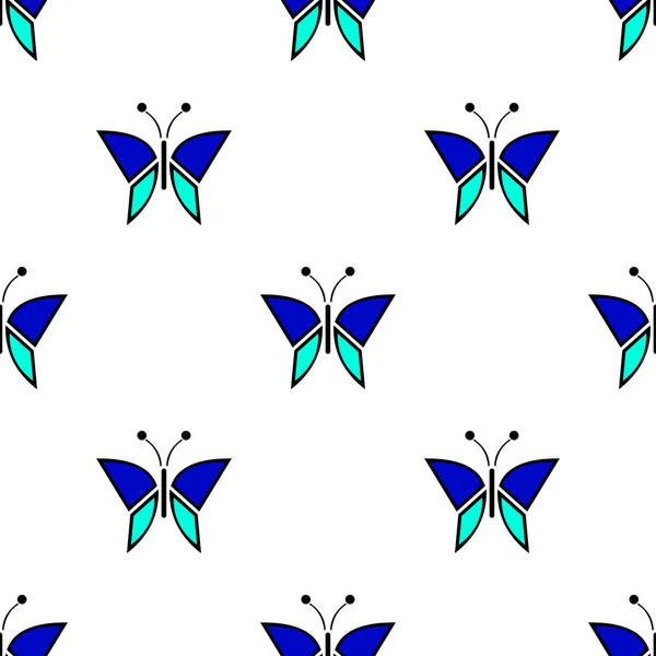 Patrón vectorial sin costuras con insectos, fondo simétrico con mariposas azules. Adorno decorativo repetitivo — Archivo Imágenes Vectoriales