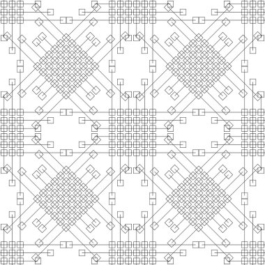 Sorunsuz vektör desen. Simetrik geometrik siyah ve beyaz arka plan ile rhombus, kareler ve çizgiler. Dekoratif yinelenen süsleme