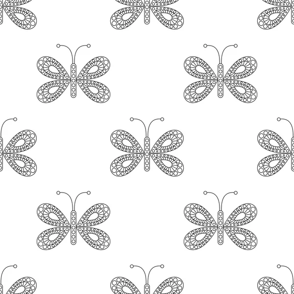 Seamless vector pattern with insects, symmetrical black and white background with butterflies. Decorative ornament — Stock Vector
