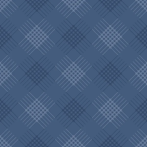 Seamless vector pattern. Symmetrical geometric  background with blue rhombus and lines. Decorative repeating ornament — ストックベクタ